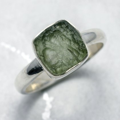 Moldavite & Silver Square Ring US 7 UK O