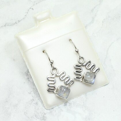 Moonstone 925 Silver Drop Earrings ~22mm