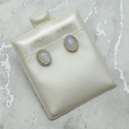 Moonstone 925 Silver Oval Stud Earrings ~9mm