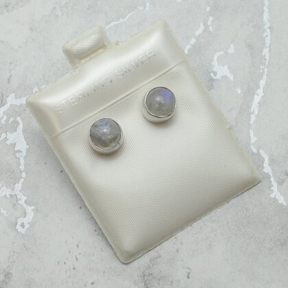 Moonstone 925 Silver Round Stud Earrings ~8mm