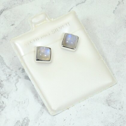 Moonstone 925 Silver Stud Earrings ~8mm