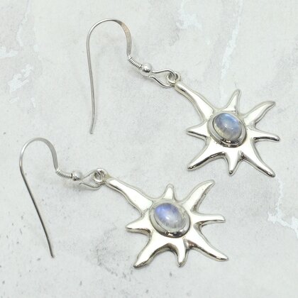 Moonstone 925 Silver Sun Drop Earrings ~33mm