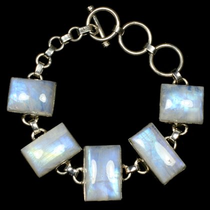 Moonstone & Silver Gemstone Bracelet (Length - 16-19cm)