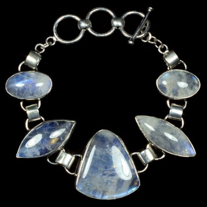 Moonstone & Silver Gemstone Bracelet (Length - 16.5-19.5cm)