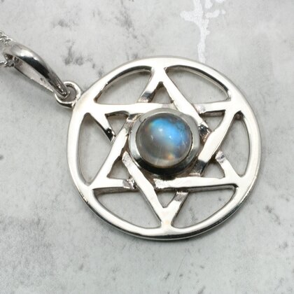 Moonstone & Silver Hexagram - 27mm