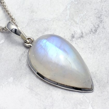 Moonstone & Silver Teardrop Pendant ~ 26mm