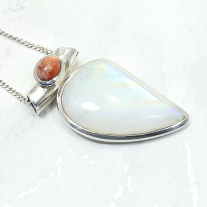 Moonstone & Sunstone 925 Silver Pendant ~38mm