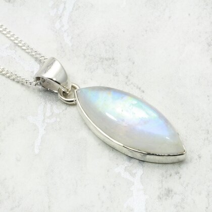 Moonstone Marquise 925 Silver Pendant ~25mm