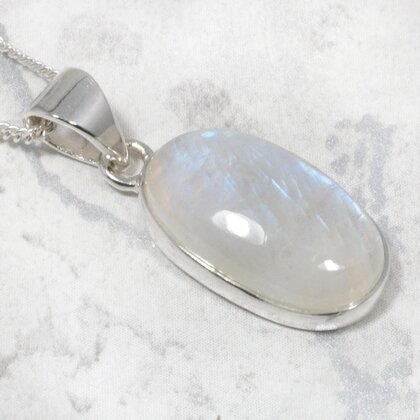 Moonstone Oval 925 Silver Pendant ~20mm