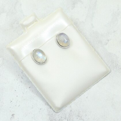 Moonstone Oval 925 Silver Stud Earrings ~19mm