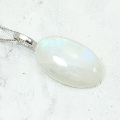 Moonstone Oval Silver Gemstone Pendant ~34mm