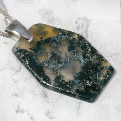 Moss Agate 925 Silver Pendant ~32mm