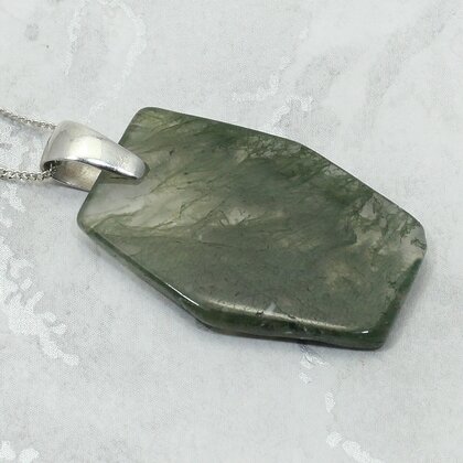 Moss Agate 925 Silver Pendant ~32mm