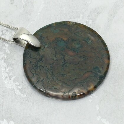 Moss Agate & Carnelian 925 Silver Round Pendant ~29mm