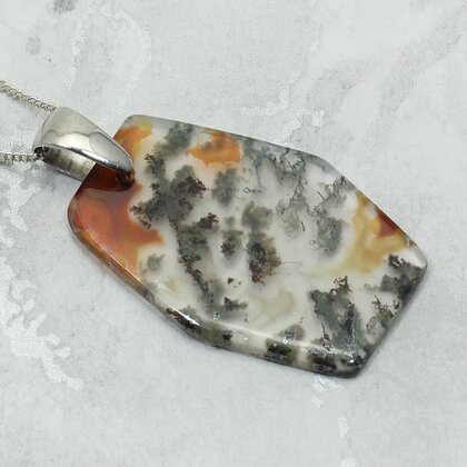 Moss Agate & Carnelian 925 Silver Pendant ~32mm