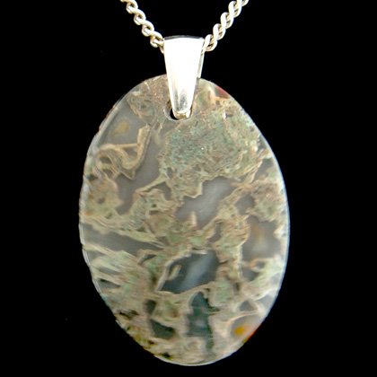 Moss Agate & Silver Loop Pendant - 28mm Slice