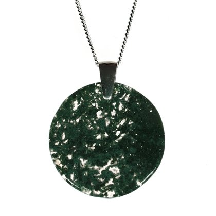 Moss Agate & Silver Loop Pendant - 32mm Slice