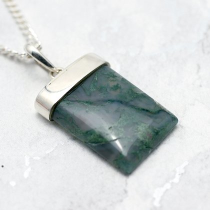 Moss Agate & Silver Pendant ~22mm
