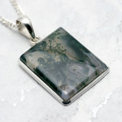 Moss Agate & Silver Pendant ~24mm