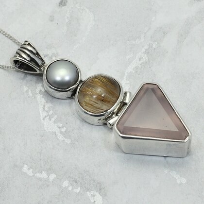 Multi Gemstone 925 Silver Pendant ~43mm