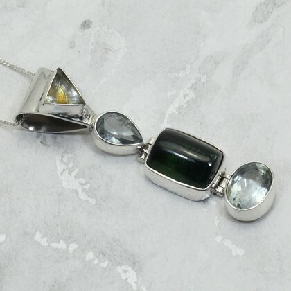Multi Gemstone 925 Silver Pendant ~54mm