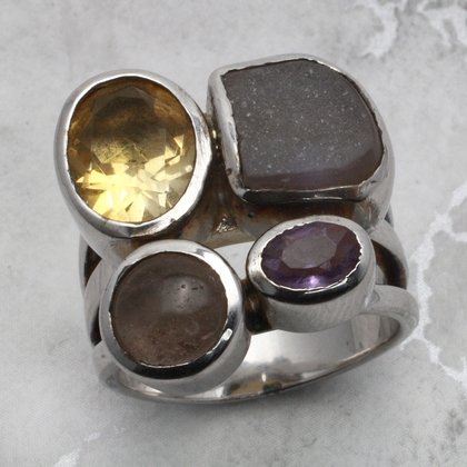 Multi Gemstone & Silver Ring  ~7.25 US / O- 0.5 UK