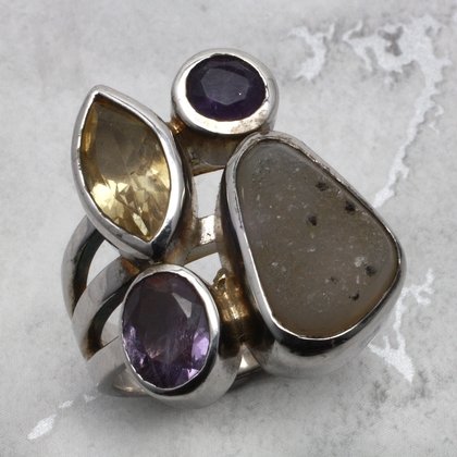 Multi Gemstone & Silver Ring  ~9.25 US / S-½ UK