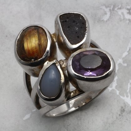 Multi Gemstone & Silver Ring  ~9.25 US / S-½ UK