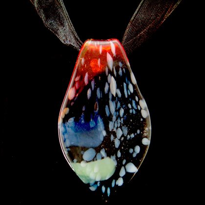 Murano Glass Curved Leaf Pendant with Cord & Clasp - 18inch