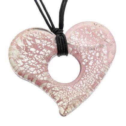 Murano Glass Heart Pendant with Cord & Clasp - 18inch (Plum & Silver)