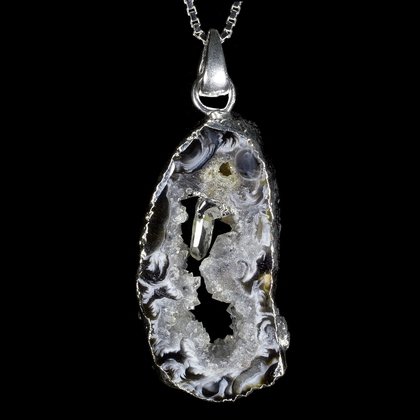 Natural Agate Geode & Quartz Pendant ~39mm