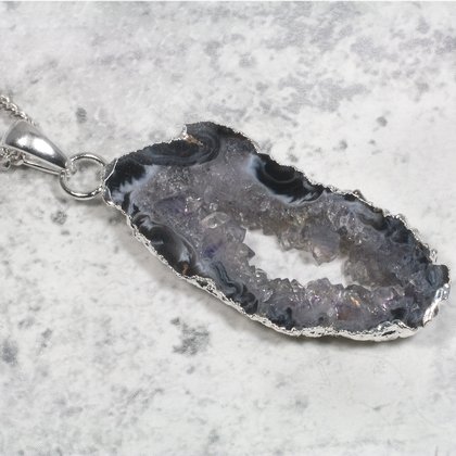 Natural Agate Geode & Quartz Pendant  ~41mm