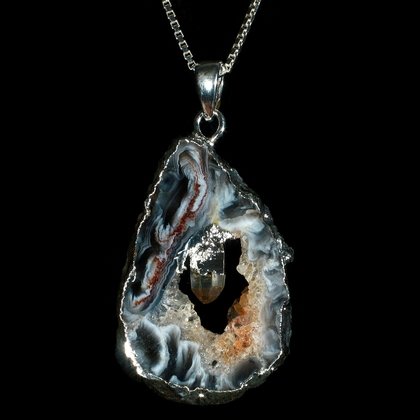 Natural Agate Geode & Quartz Pendant ~42mm