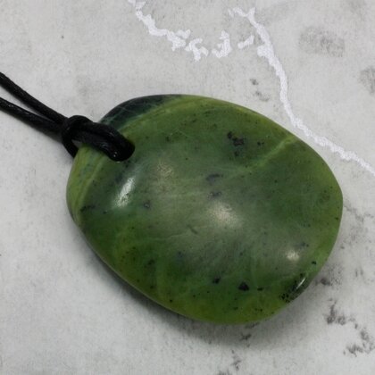 Nephrite Jade Pendant & Wax Cotton Cord ~39x32mm