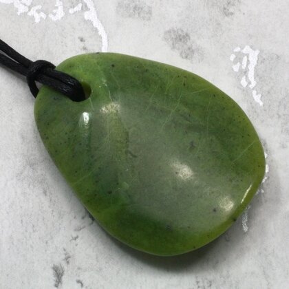 Nephrite Jade Pendant & Wax Cotton Cord ~42x30mm