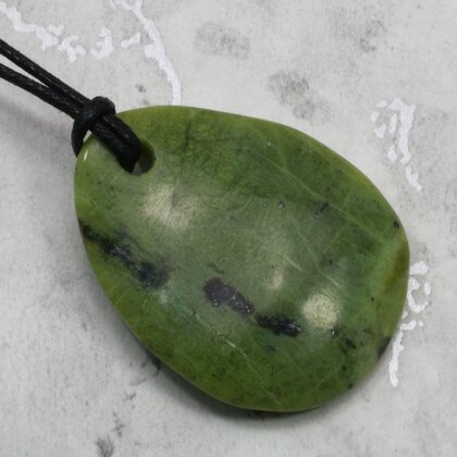 Nephrite Jade Pendant & Wax Cotton Cord ~42x32mm
