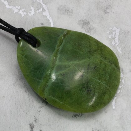 Nephrite Jade Pendant & Wax Cotton Cord ~43x34mm