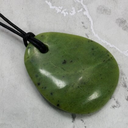 Nephrite Jade Pendant & Wax Cotton Cord ~43x35mm