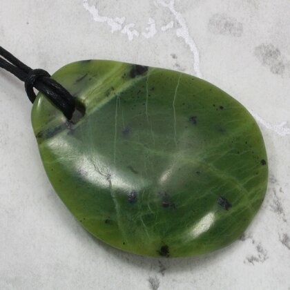 Nephrite Jade Pendant & Wax Cotton Cord ~45x35mm