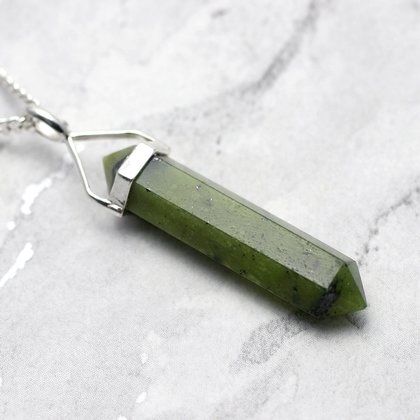 New Jade & Silver Double Terminated Point Pendant 35mm