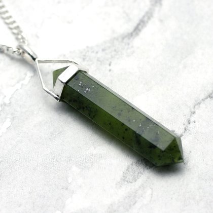 New Jade & Silver Double Terminated Point Pendant 35mm