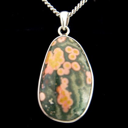 Ocean Jasper & Silver Pendant Freeform 30mm