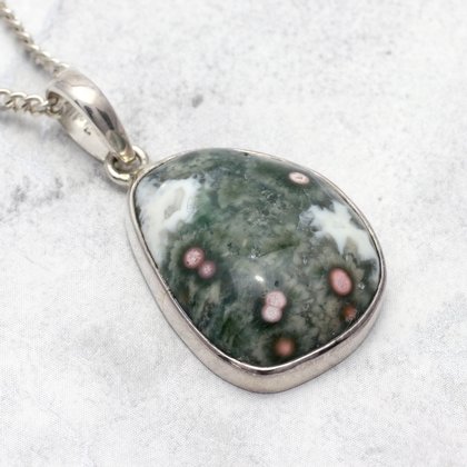 Ocean Jasper & Silver Pendant - Freeform Wide Oval (25mm)