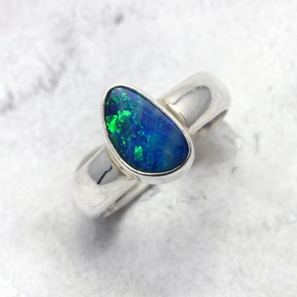 Opal & Silver Ring ~ 6 US Ring Size , L-½ UK Ring Size