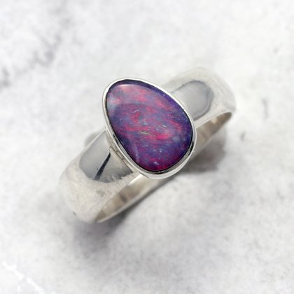 Opal & Silver Ring ~ 6 US Ring Size , L-0.5 UK Ring Size