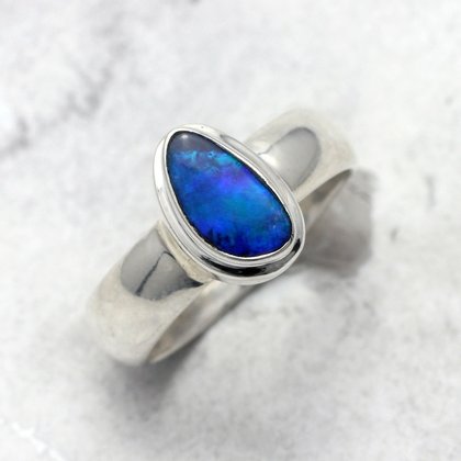 Opal & Silver Ring ~ 6 US Ring Size , L-0.5 UK Ring Size