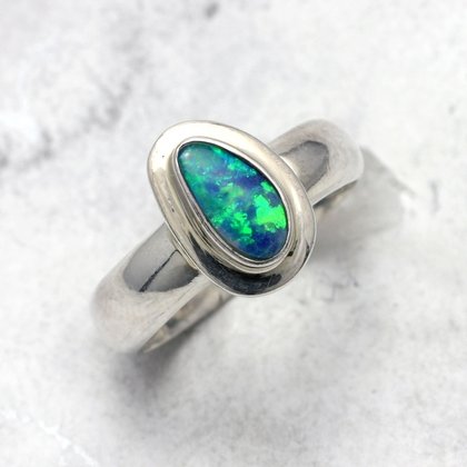 Opal & Silver Ring ~ 7 US Ring Size , O UK Ring Size