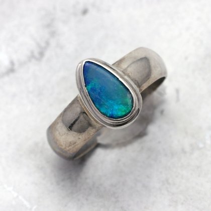 Opal & Silver Ring ~ 8 US Ring Size , Q UK Ring Size