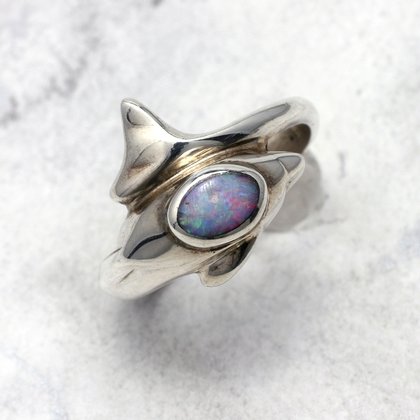 Opal & Silver Dolphin Ring ~ 8 US Ring Size , Q UK Ring Size