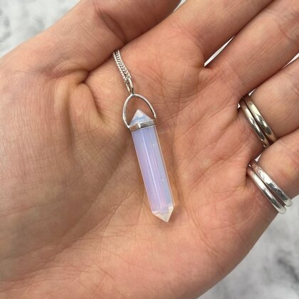 Opalite & Silver Double Terminated Point Pendant - 35mm